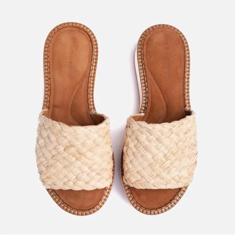 Robert Clergerie Fleurin Natural Woven Raffia Platform Wedge Sandals Size 10.5